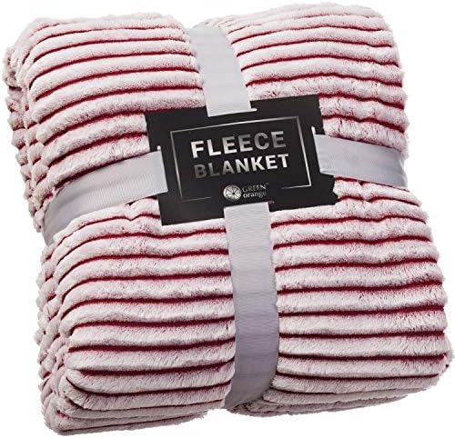 GREEN ORANGE Fleece Throw Blanket for Couch – 50x60, Red and White – Soft, Plush, Fluffy, Warm, Cozy – Perfect for Bed, Sofa