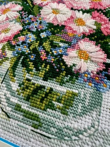 Image of RIOLIS - Gentle Daisies 2277, Cross Stitch Kits 11 inchx8, Cross Stitch Kits for Beginners & Advanced, Crossstitching Kit Adult, Floral Embroidery Counted Stitching Kit