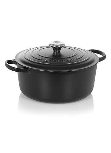 Le Creuset Signature Gusseisen-Bräter mit Deckel, Ø 28 cm, Rund, Für alle Herdarten und Induktion geeignet, Volumen: 6,7 l, 6,125 kg, Schwarz, 21177280000430 - Black - 28 cm