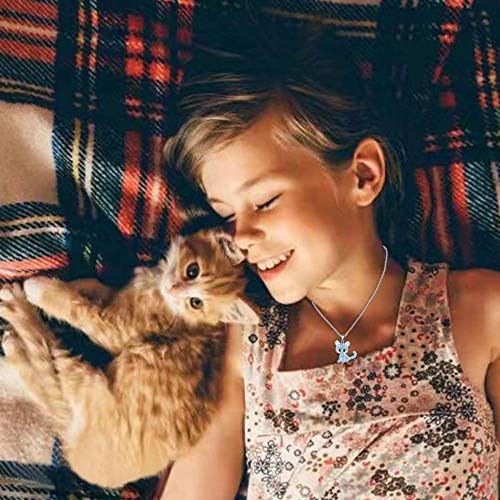 VU100 Silver Cat Necklace for Women Girls Kitty Cat Pendant Jewelry with Blue Shiny Crystal Cat Lover Gifts for Birthday Christmas