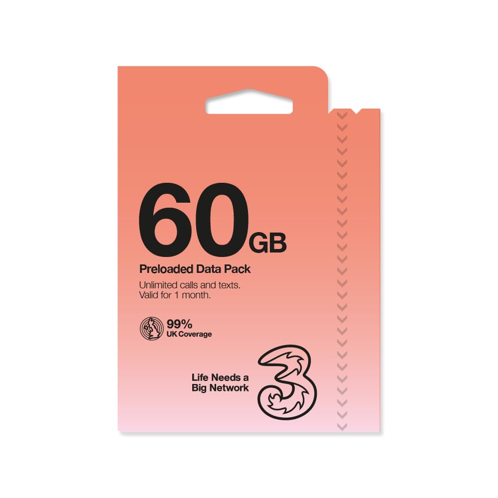 Three Mobile PAYG Voice SIM Pack - 60GB - £20