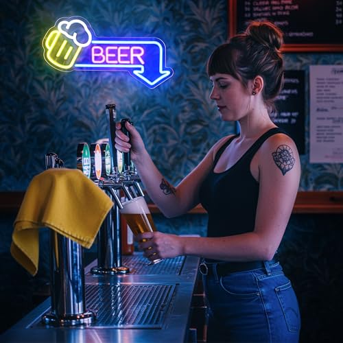 Image of Beer Neon Signs Led Beer Neon Sign for Wall Decor Dimmable Bar Led Sign Neon Sign for Man Cave Bedroom Home Bar Shop Pub Bistro Party Game Room Decor Gifts