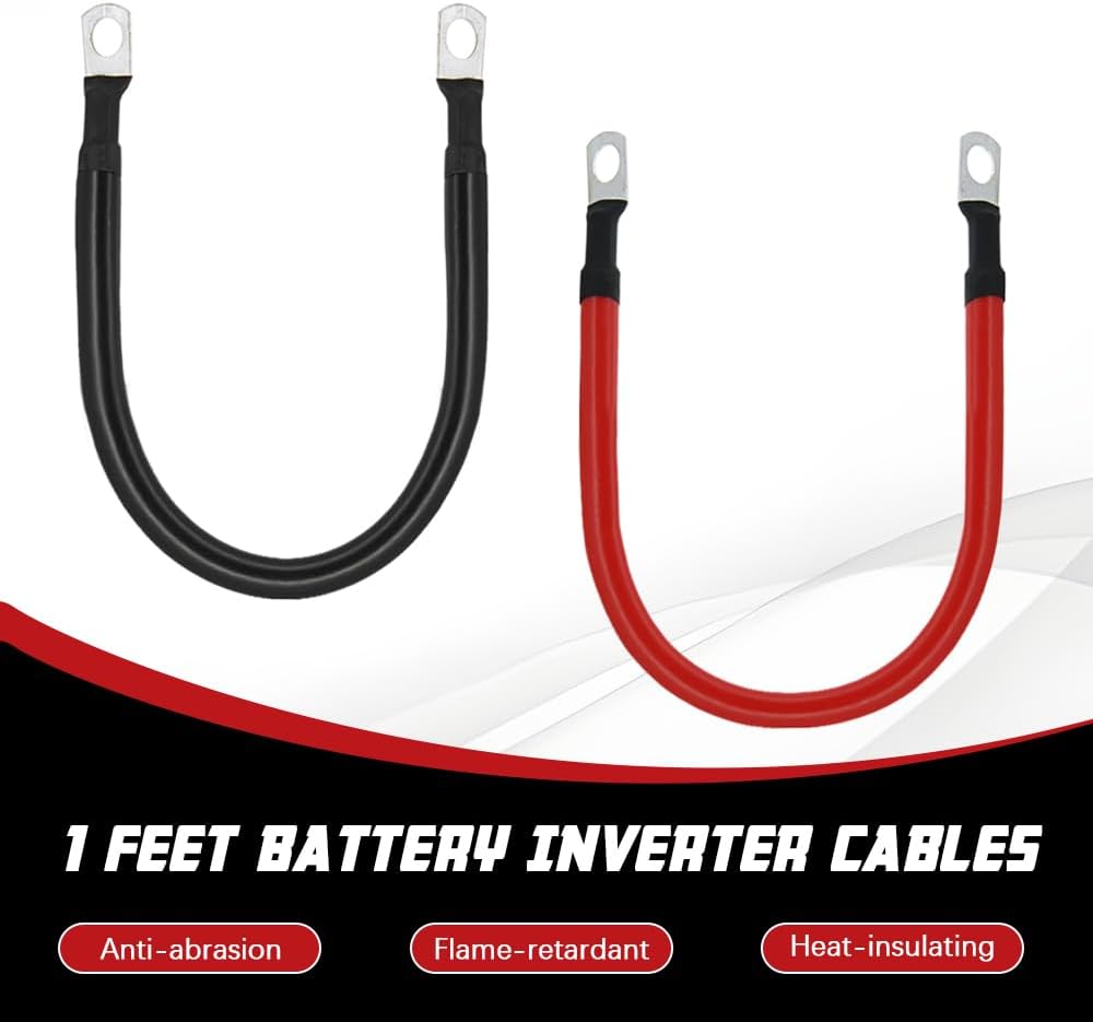 6 AWG Battery Cable 1FT 6 Gauge Pure Copper Battery Inverter Cables with 5/16 in Lugs Both Ends Power Inverter Wire Set for Automotive Solar Power Inverter Marine Boat RV Car Motorcycle (1FT)