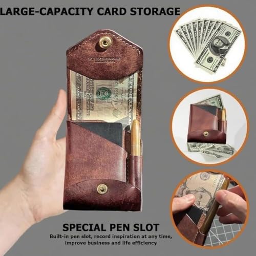 Vintage Handmade Leather Wallet for Men, Multifunctional Compact Wallet with Pen Slot, Slim Minimalist Mens Wallets for Cash, Leather Card Wallets, Slim Card Holder with Built-In Pen Slot(1PC)3