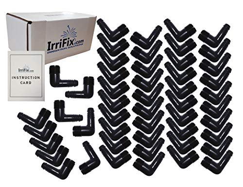 IrriFix 50 Pack 1/2” Funny Pipe Elbows | RainBird 3/8” Spiral Barb X 1/2 inch MPT for Swing Joint Fittings | Ships in Custom Box with Instruction Card