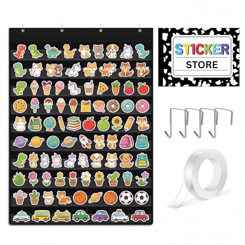 Eaasty Sticker Store for Classroom 28 x 43 Hanging Display Organizer Sign Holder and Reward Storage Rack for Homeschool Teachers Teaching Supplies Reward Stickers Not Included