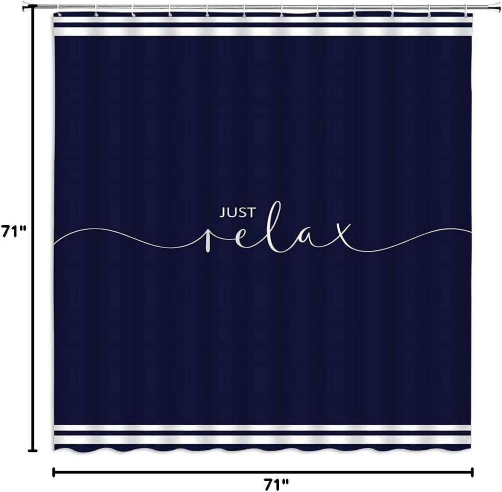Sunhe Relax Shower Curtain Navy Background with Funny Quotes Relax Classic Geometric Stripes Creative Vintage Simple Bathroom Decor Fabric Curtain with Hooks
