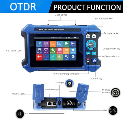 Image of 16-in-1 OTDR Fiber Optic Tester 1310 /1550 /1625nm, with Event Map, 10G PON OPM, VFL, OLS, RJ45 Cable Tracker, 80km Range Network Diagnosis Tool