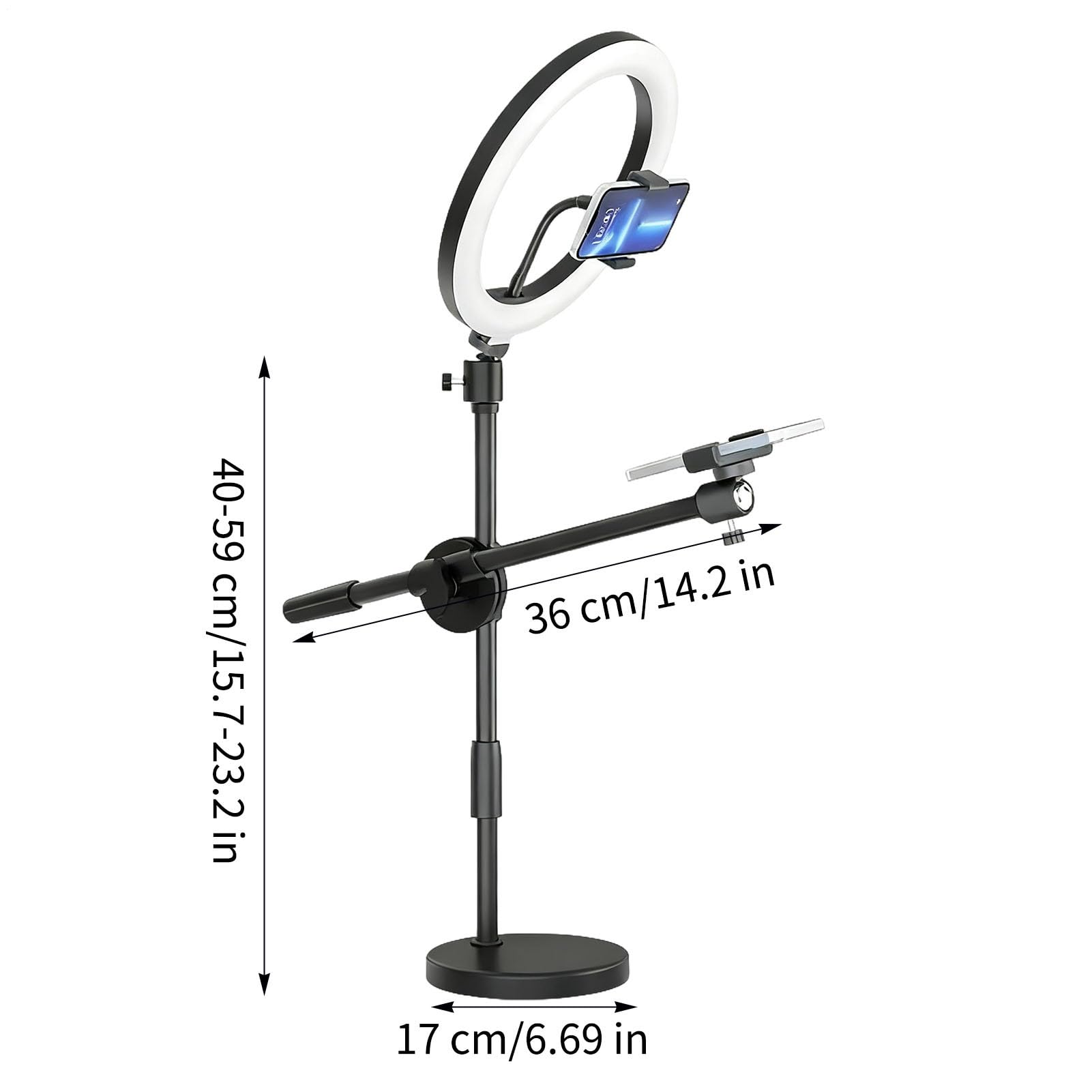 Verstellbare Handy-Schreibtischklemme – Halterung für Mikrofon-Arm, Tischständer, Stativhalterung, LED-Ringlicht, Handyhalterung, Überkopf-Kamera-Halterung, Beleuchtungs-Handyhalterung für
