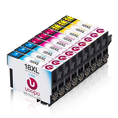 Uoopo Reemplazo para cartuchos de impresora Epson 18XL 18, XP-205 XP-215 XP-225 XP-305 XP-302 XP-405 XP-202 XP-422 XP-402 XP-322 XP-102 XP-312 XP 412 Pack de 9 Cyan Magenta 3 3 3 Amarillo