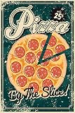 Retro Pizza By Slice Sign Vintage Pizzeria Restaurant Decoration Kitchen Italian Food Cool Wall Art Print Poster 12x18