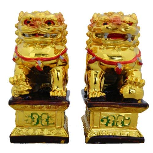 JSK Collection Feng Shui Fu Dog- Pair - for Protection Golden Fu Dog