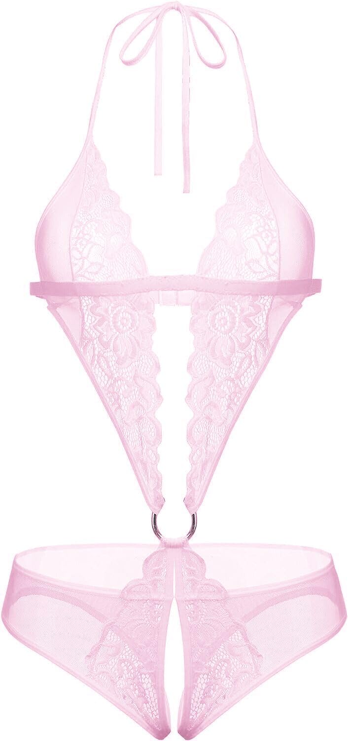 Women Deep V Imported Lingerie Lace Teddy One Piece Babydoll Mini Bodysuit Sleepwear Swimwear-image-32