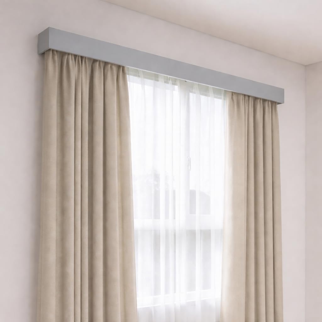 zshine Wall Mount Curtain Pelmet with Double Curtain Track, 3-in-1 Hidden Curtain Box Cover with Decorative Valance Panel for Window Curtains (Black