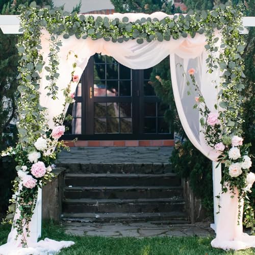 SEBOVIM 2Pcs Eucalyptus Garland 5.9FT Artificial Greenery Garland with Flowers,Faux Christmas Eucalyptus Leaves Vines for Wedding Flower Arch Garden Table Decoration - Image 5