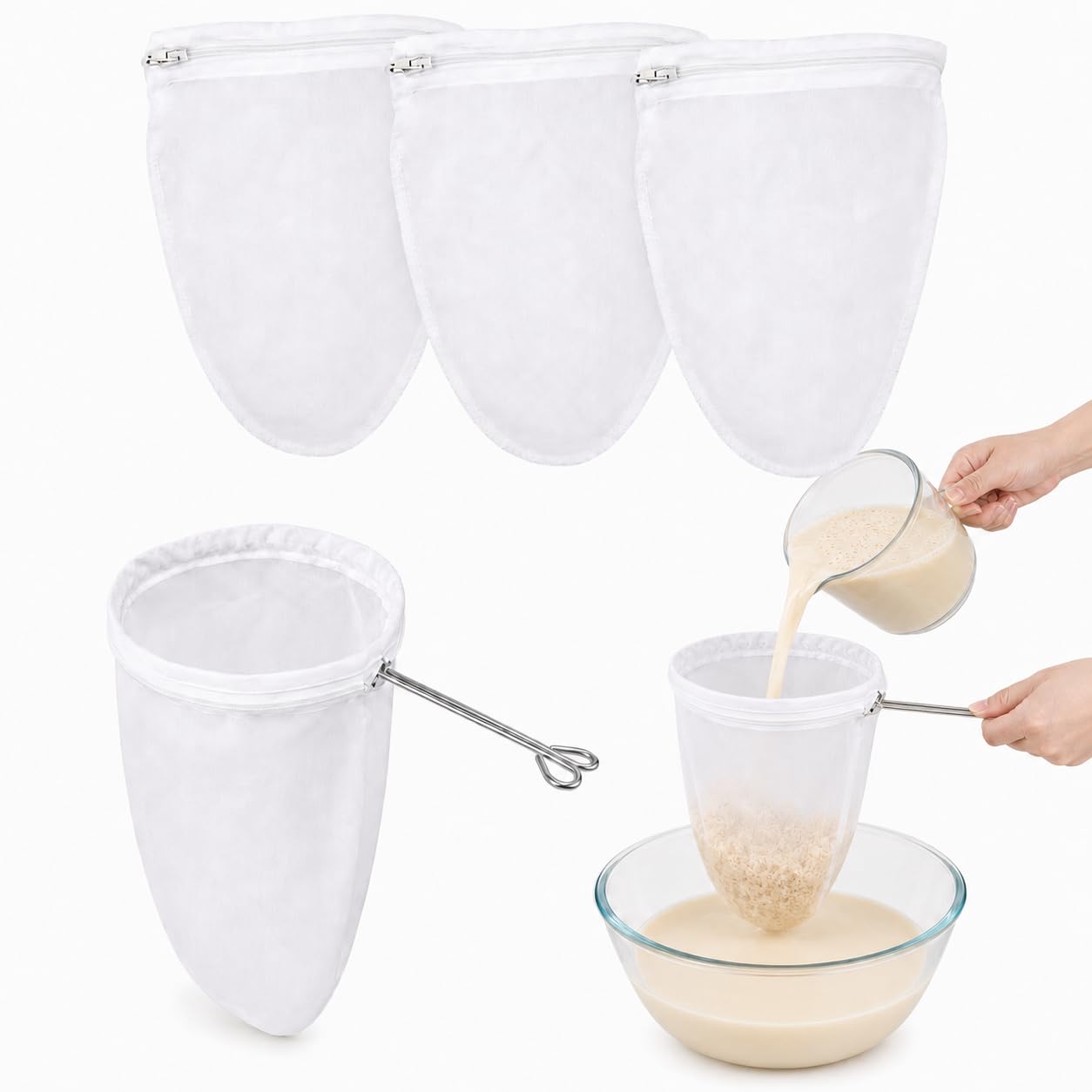 RAINFLOW - Bolsas de filtro de malla para filtro de leche de nuez, café, leche, mantequilla y queso fresco para el hogar o tienda (tamaño pequeño)