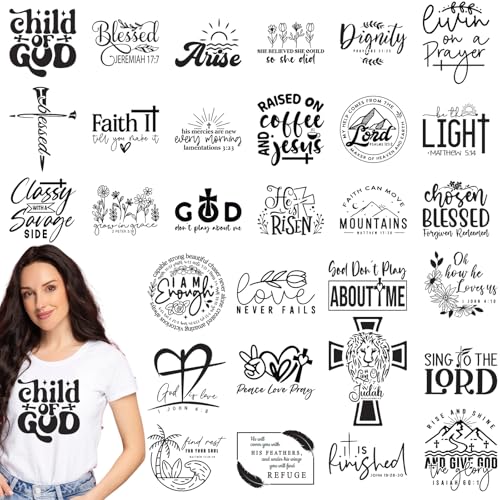 Dazoratix Bible Verse Iron on Transfers - 30 Sheets Christian DTF Ready to Press Heat Patches Bulk Religious Scripture Stickers Vinyl Decals for for T Shirts Clothes Pillow Bag DIY Crafts Decorations