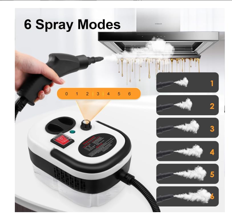 Vaporeta Limpieza Hogar, 3 Bar Limpiador a Vapor Vaporeta de Mano Steam Cleaner Vaporeta Limpieza Hogar Potente PortáTil Maquina de Vapor Limpieza Sofa Coche Cocina, 2500w, 1200ml
