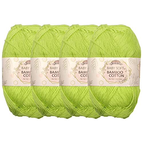 JubileeYarn Baby Soft Bamboo Cotton Yarn - 50g/Skein - Avocado - 4 Skeins, 406 Avocado