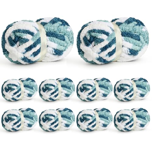 Image of 10 Pack Jumbo Chunky Yarn for Hand Knitting, Fluffy Chunky Chenille Yarn for Crocheting, Variegated Chunky Knit Baby Blanket Yarn, 240 yds /70.5 oz Super Bulky Yarn(Fresh Blue)