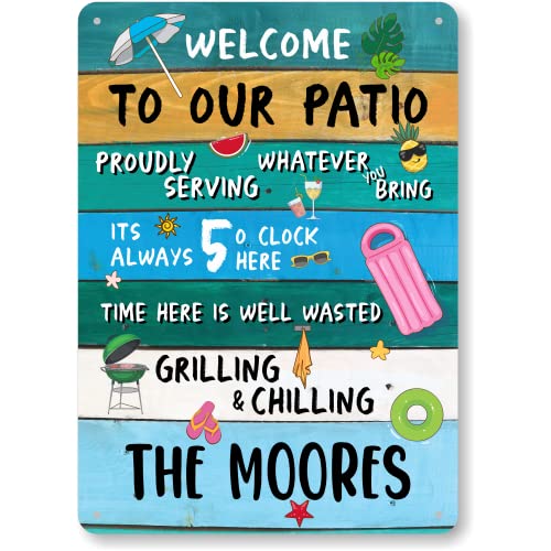 SmartSign Personalized Welcome To Our Patio Pool Sign, 14 x 10 inch - Custom Metal Sign (Add Family Name), 40 mil Rustproof Aluminum with Clear Overcoat, Outdoor Pool Décor, Made in USA