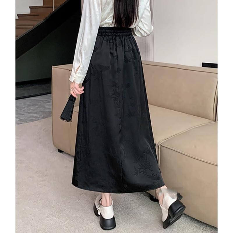 Chinese Split Skirt, Elastic Waist, Floral Print, Casual3