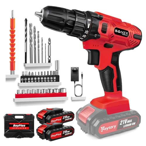 Cordless Power Drill 21V, Combi Drills Set 45N.m with 2 Batteries 1.5Ah, Electric Screwdriver Kit, 25+1 Torque Setting, 2-Speed, 3/8 Keyless Chuck, 29pcs Battery Drill Drivers for Garden DIY Project