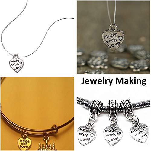 Made with Love Bead Charms 200pcs Heart Shaped Alloy Pendants for Jewellery Filigree Earring Bracelet Dangle Necklace Choker Making Handmade Gift(Silver) - Image 4