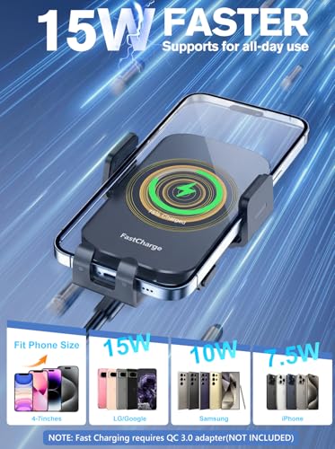 Image of Wireless Car Charger, 15W Fast Charging Auto-Clamping Phone Holder Phone Mount【Windshield+Vent+Dash】 Car Accessories for Women Men fit for iPhone 17 16 15 14 13 12 Pro Max 11 XR XS, Samsung Galaxy