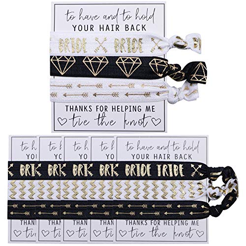 Bride and Bride Tribe bachelorette hair ties, Set of 7 Bachelorette Party Hair Ties, To have and to hold your hair back hair ties, Bachelorette goodie bags, (Black Bride Tribe)