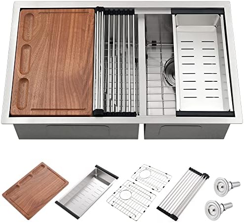 31 Stainless Steel Undermount Kitchen Sink Double Bowl-iAnomla 31 x19 Inch Undermount Workstation Sink 16 Gauge Stainless Steel Kitchen Sink 60/40 Low Divide Undermount Double Bowl Kitchen Sink