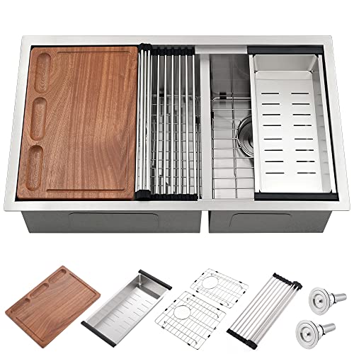 31 Stainless Steel Undermount Kitchen Sink Double Bowl-Ianomla 31 X19 Inch Undermount Workstation Sink 16 Gauge Stainless Steel Kitchen Sink 60/40 Low Divide Undermount Double Bowl Kitchen Sink #TOP2