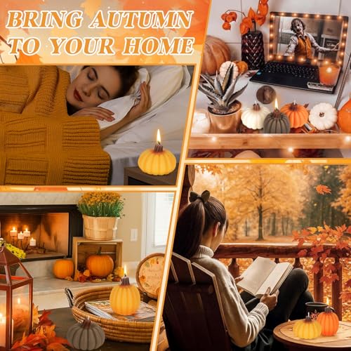 Lanpn Fall Scented Candles Gift Set 8 Pack, Pumpkin Shaped Spice Candle, Thanksgiving Aromatherapy Candles, Orange Soy Wax Votive Tea Lights, Autumn Home Farmhouse Table Decor Tabletop Centerpiece by Lanpn - Image 8