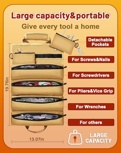 QcoQce Heavy Duty Oxford Tool Roll, Waterproof Durable Tool Bag with 6 Pockets - image 3