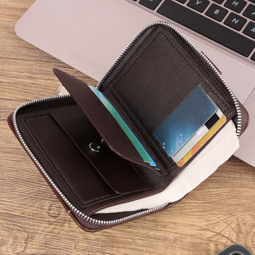 RFID Blocking Slim Minimalist Leather Wallet with Zippered Coin Pocket | Slim Front Pocket Travel Organizer for Men & Women​ | Front Pocket Card Holder with Money Organizer (Khaki)4