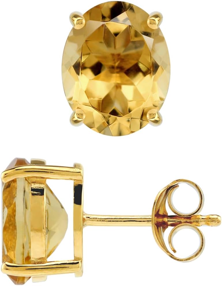 Silvershake 10X8mm Oval Shape Birthstone Gemstones White Gold Plated or Yellow Gold Plated 925 Sterling Silver Classic Stud Post Earrings Jewelry for Women