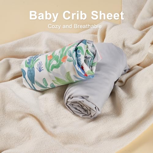 Image of TILLYOU Baby Crib Sheets for Boys Girls, Super Soft Toddler Bed Sheets, 2 Pack Sheets for Standard Crib Mattress 28x52in, Rainforest Elephant