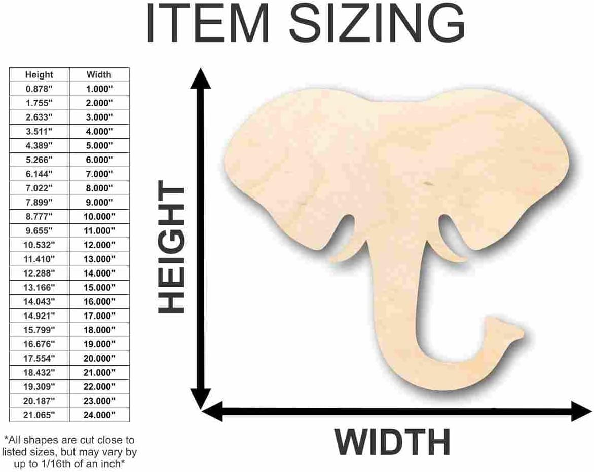 Unfinished Wood Elephant Head Shape Animal Wildlife Craft up to 46" DIY 16" / 3/4"