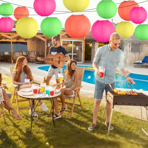Image of 15-Pack Glow in the Dark Party Supplies, Neon Party Decorations | UV-Reactive Colorful Hanging Paper Lanterns for Birthday, Wedding, Baby Shower, Classroom Decor, Bars & Blacklight Events