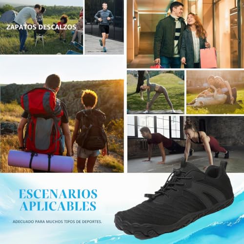 Miniatura 8 de Zdq Barefoot Shoes Minimalistas Sneakers Hombre Mujer Transpirable Ligeras Flexible Puntera Ancha Zapatos Descalzos Trail Running Deportes Casual Fitness Negro 43