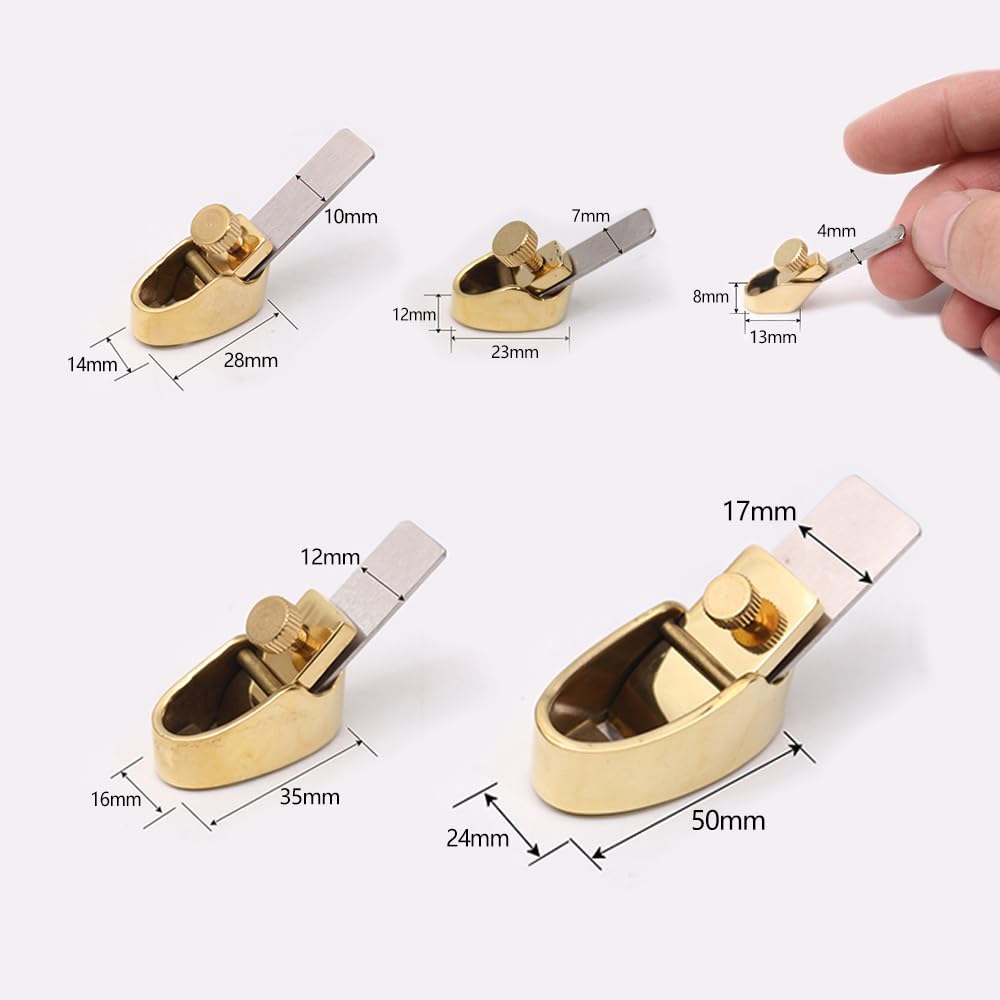 Yinfente 1 set di pialle da liutaio in ottone, strumento per la lavorazione del legno, per violino/violoncello con lame in acciaio, fondo piatto, affilate e resistenti (5 pezzi)