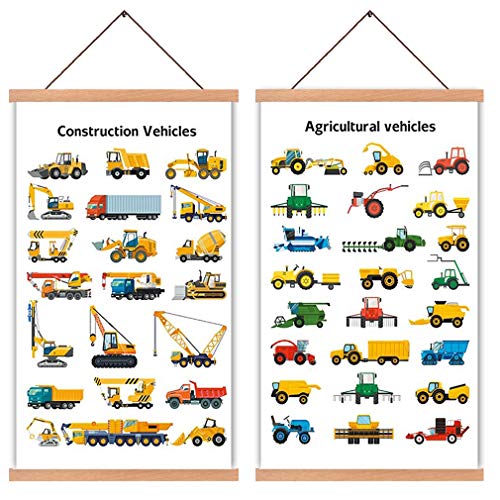 Chditb Construction Vehicle Theme Art Prints,Kids Room Magnetic Natural Wood Hanger Frame Poster,Canvas Painting Typology Excavator 28X45Cm Wall Hanging Unique Symbols Transportation For Nursery Decor #TOP22