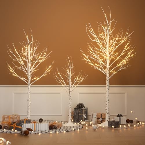 Cofiyard Outdoor Christmas Decorations Lighted Birch Tree Set of 3,