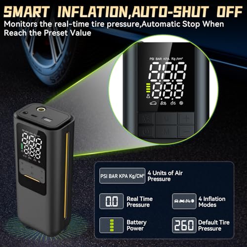 Image of BL-01 Mini Cordless Tire Inflator, 120 PSI USB-C Rechargeable Brushless Air Pump with Digital Pressure Gauge and Auto Shut-Off for Bikes, Cars and Balls