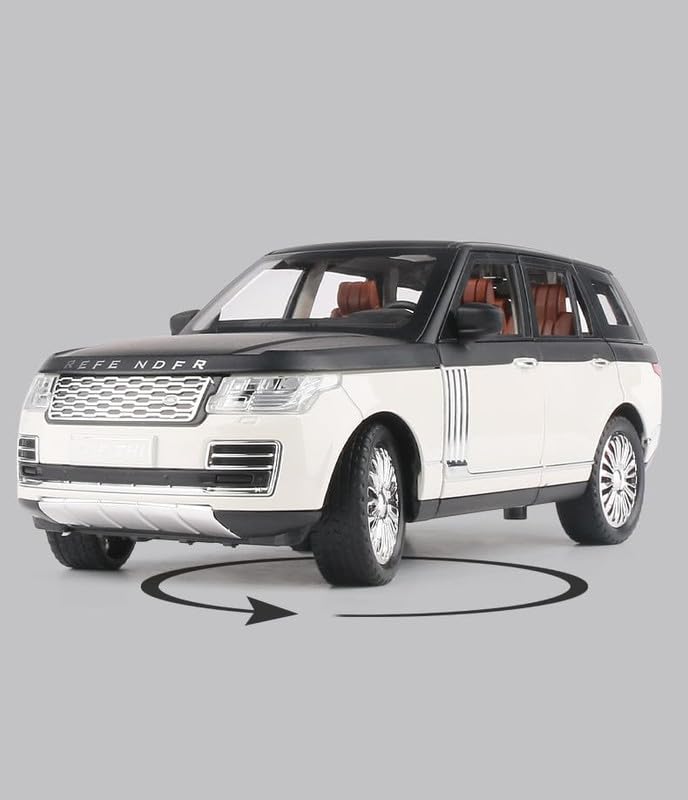 Image of PINQUE Kids New Car 1:24 Refender Diecast Alloy Metal Pull Back Car with Openable Doors Music Sound and Light Vehicle Toy Car for Boys (White)