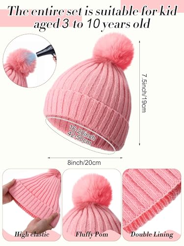 JaGely 2 Sets Kids Winter Hat Gloves Scarf Set Girls and Boys Knit Hat with Pom Warm Scarf Snow Gloves for 3-10 Years Toddler2