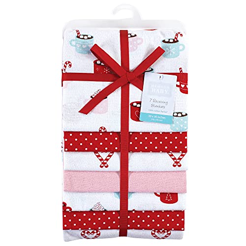 Image of Little Treasure Hudson Baby Cotton Poly Flannel Receiving Blankets Multipack, Red Hot Cocoa, 30x30 inches