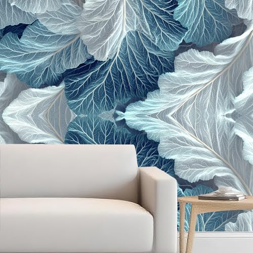 Image of Nuxovilar Blue Leaf Botanical Wallpaper Peel Stick Vinyl 15.75x39.37 | Flora Wrap, Liners, adhesive wallpaper, countertop contact paper, for bedroom, counter, table (Blue Leaf)