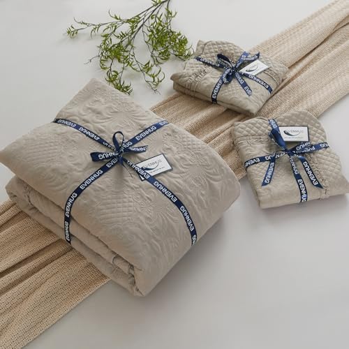 Image of EVENHUG Oversized Quilts Set King Size 3 Piece Bedding Set Reversible Bedspread with 2 Pillow Shams Coverlet Lightweight Soft Bed Cover for All Season(120 inchX120 inch,Taupe)