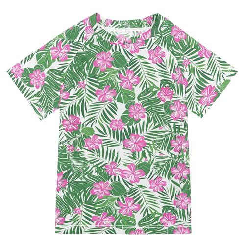 Tropical Leaves Flowers Kids Bathing Suits Girls UV Protection Football Sports Shirt Swimwear Beach Tops 3T